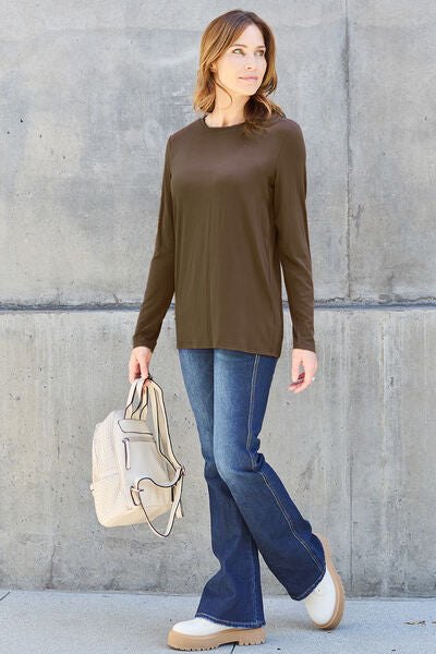 Women's Basic Bae Full Size Round Neck Long Sleeve Top