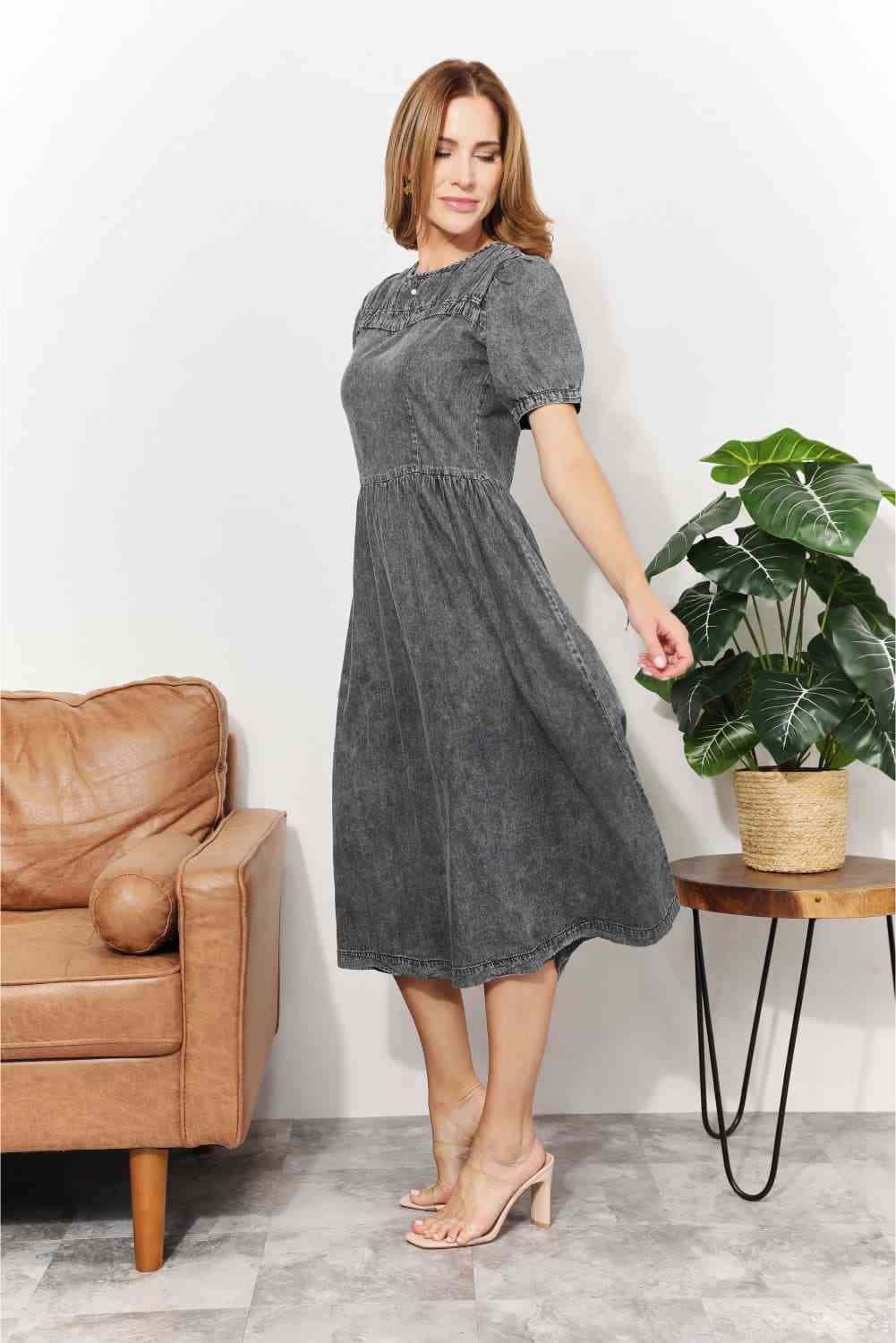 Women's And The Why  Full Size Washed Chambray Midi Dress
