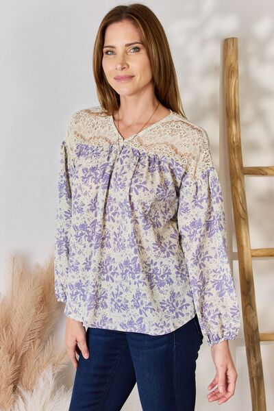 Women's Hailey & Co Full Size Lace Detail Printed Blouse