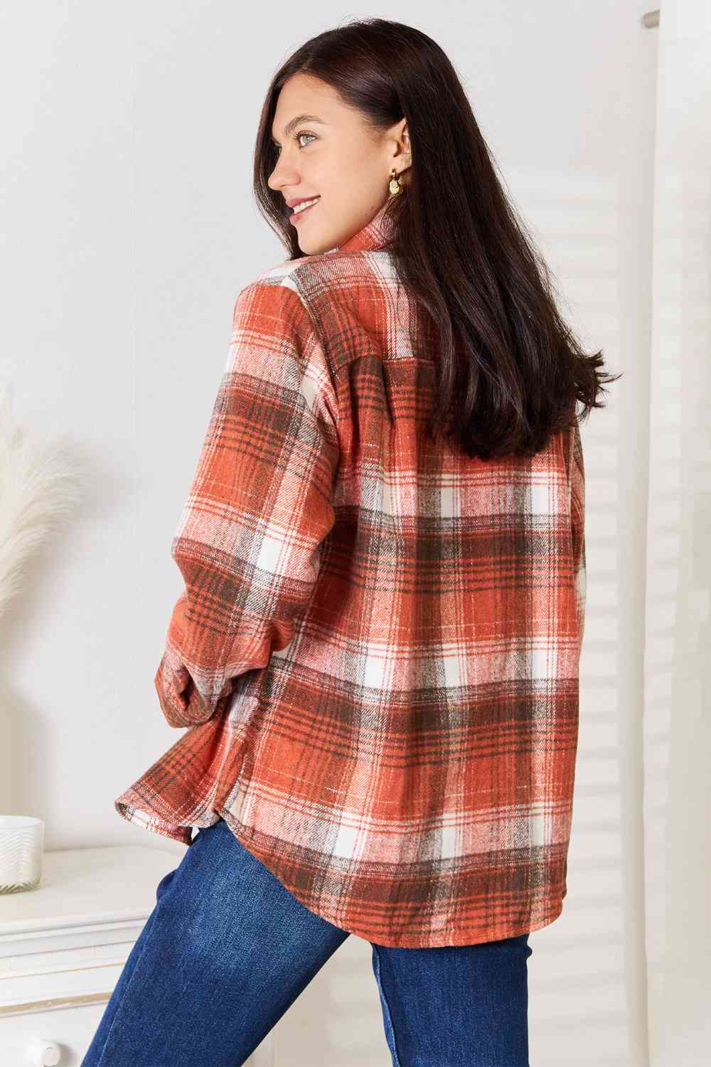 Women's Double Take Plaid Collared Neck Long Sleeve Shirt