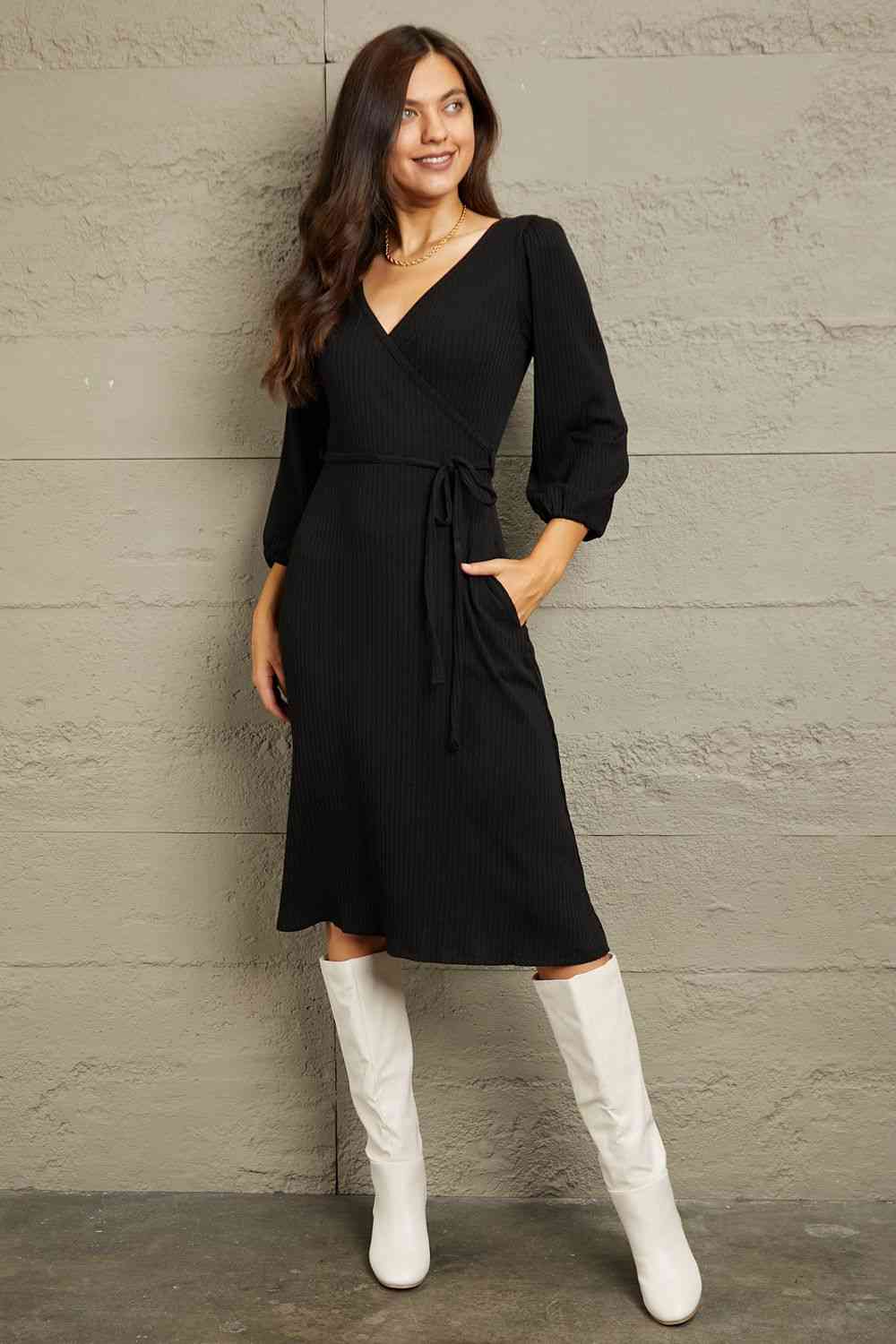 Women's Culture Code Full Size Surplice Flare Ruching Dress