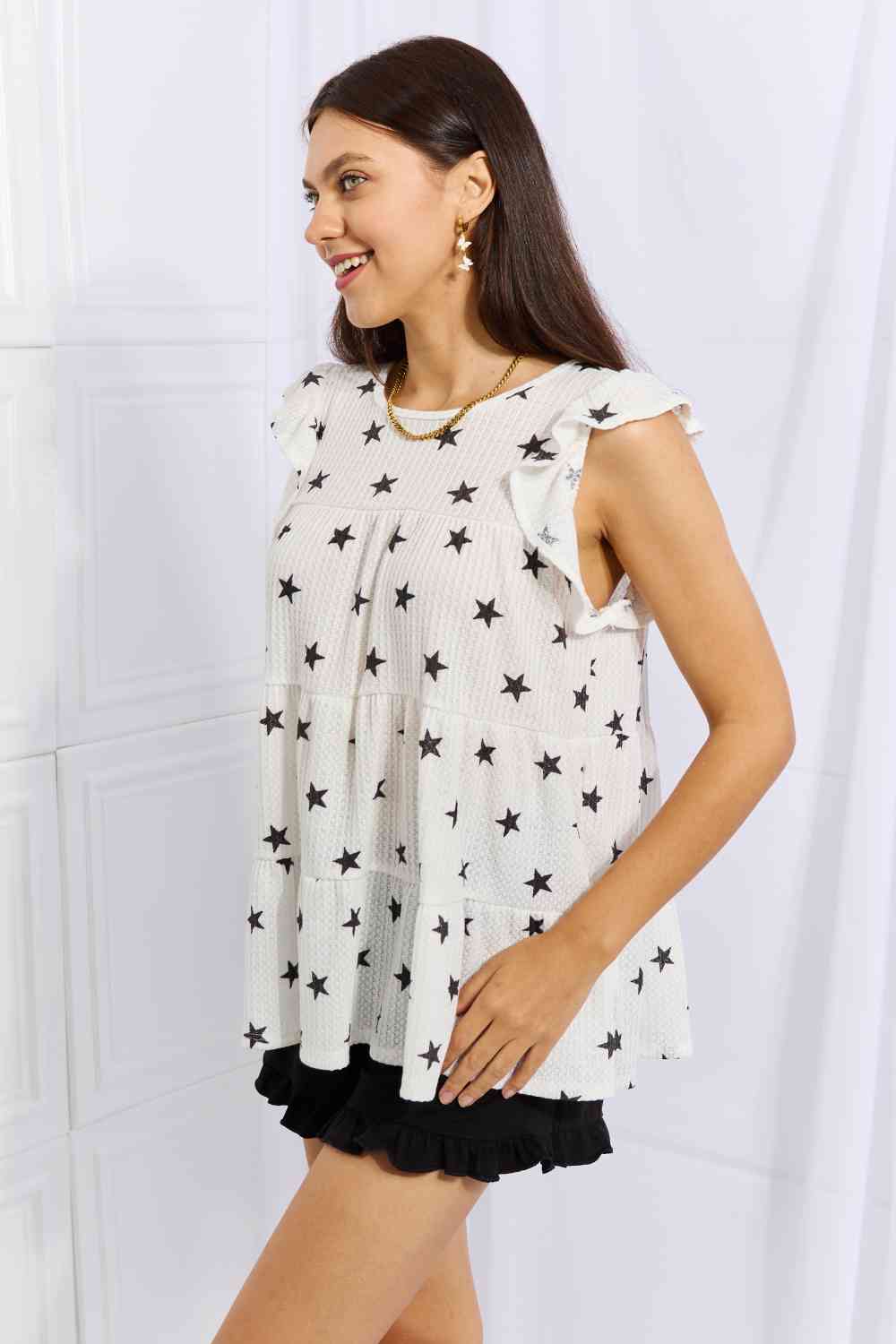 Women's Heimish Shine Bright Full Size Butterfly Sleeve Star Print Top