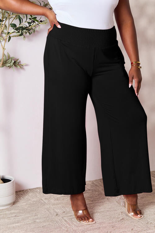 Women's Double Take Full Size Smocked Wide Waistband Wide Leg Pants