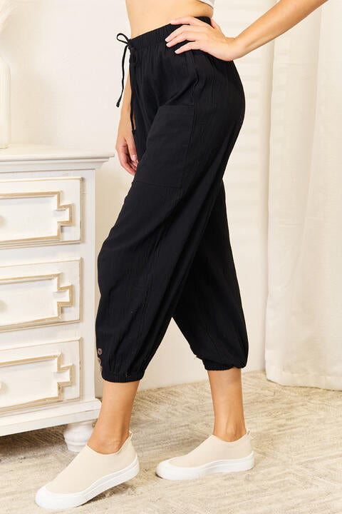 Women's Double Take Decorative Button Cropped Pants